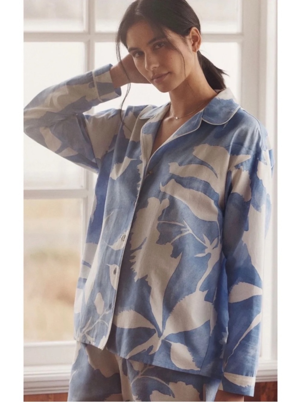 ANTHROPOLOGIE LyreBird Cloud Blue Cotton Flannel Pajama Sleep SET Sz M - Picture 2 of 12